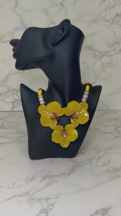 Triple Yellow Orchids Necklace- Real Orchid Necklace – Natural Flower Preserved in Resin