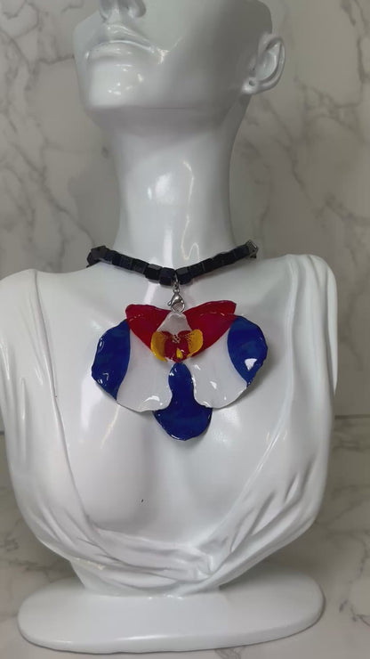 Medium Cuban Orchid Necklace Real Orchid with Cuban Flag – Handcrafted and Preserved in Resin