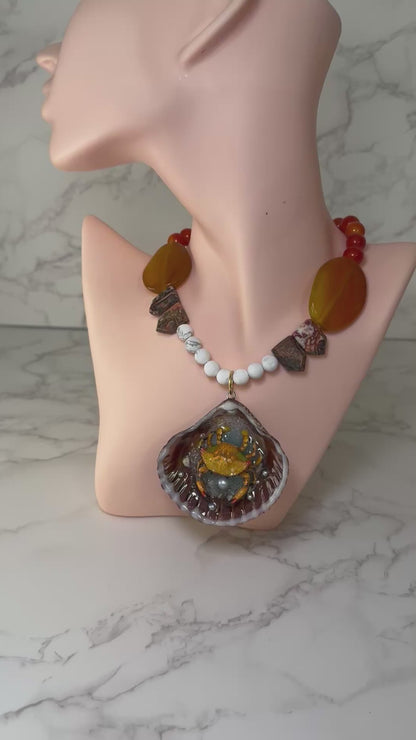 Yellow Crab Shell Necklace - Encapsulated in Real Shell with UV Resin