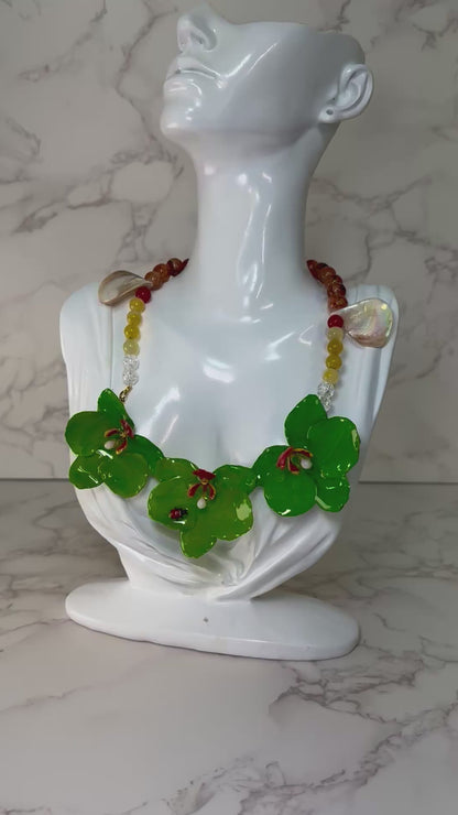 Three Green Orchids Necklace- Real Orchid Necklace – Natural Flower Preserved in Resin