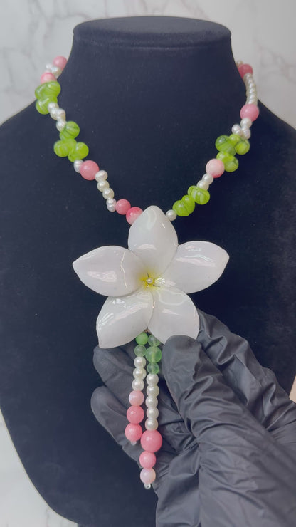 White Clear Flower Crystal Necklace | Handmade Floral Jewelry