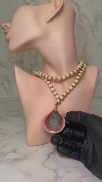 Light Single Sting Ray Handmade Stingray Necklace Encapsulated in Real Shell with UV Resin