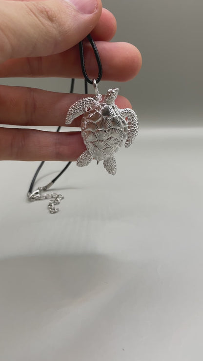 Sea Turtle Necklace, 925 Silver, 3D Pendant