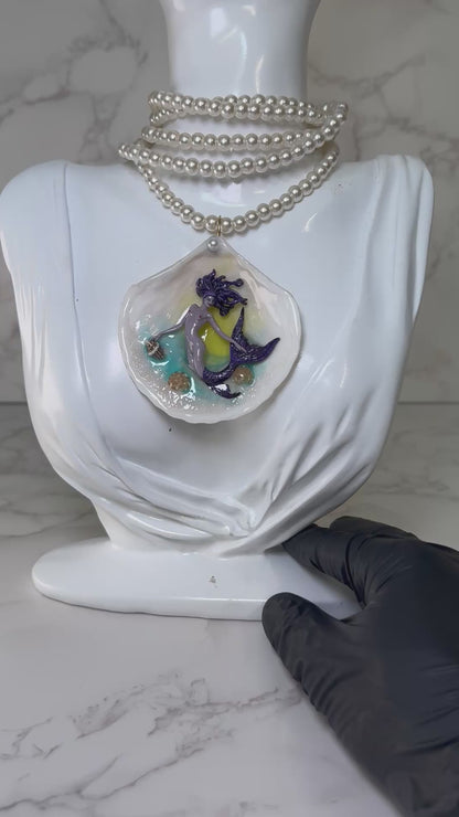 November All Purple Mermaid Sea Shell Necklace – Mermaid in Shell with UV Resin