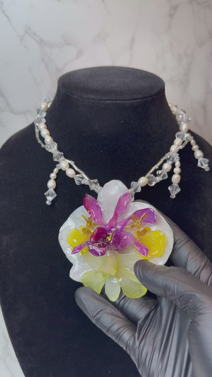 Violeta Real Preserved Orchids & Plumeria Necklace| Handmade Botanical Jewelry | Floral Art