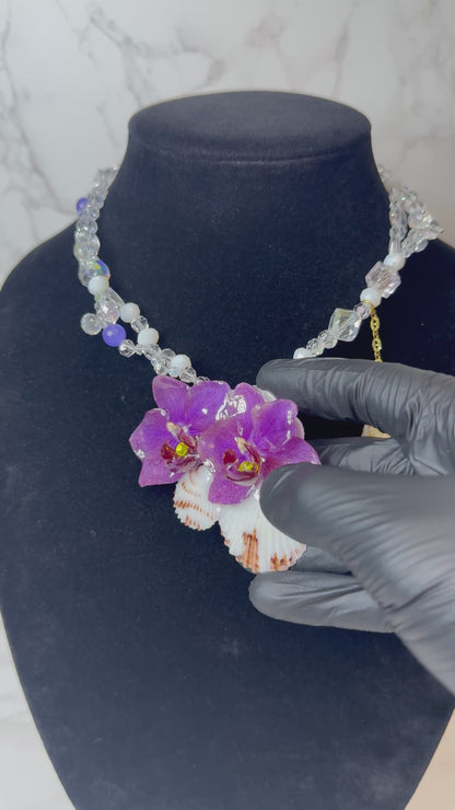 Double Purple Orchid Necklace - Real Orchid Necklace – Natural Flower Preserved in Resin