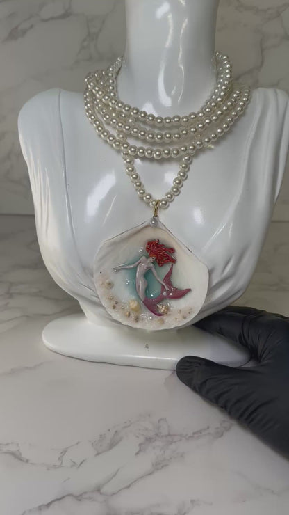 Autumn Blush Tail Mermaid Sea Shell Necklace – Mermaid in Shell with UV Resin