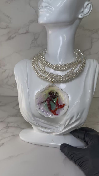 October Brownskin Mermaid Sea Shell Necklace – Mermaid in Shell with UV Resin