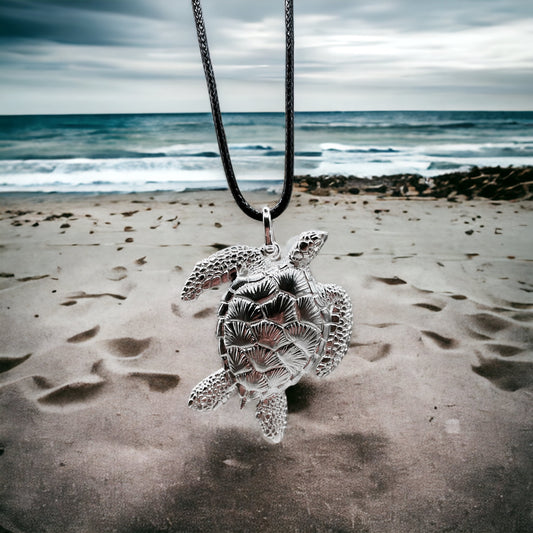 Sea Turtle Necklace, 925 Silver, 3D Pendant